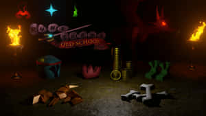 RuneScape Old School遊戲場景，在黑暗環境中有火炬、硬幣和龍。 — 電玩遊戲 GIF 壁紙