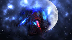 奇幻戰士在月光星空中揮舞發光劍刃。 — 電玩遊戲 GIF 壁紙
