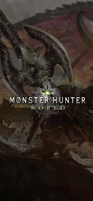 Monster Hunter World 遊戲標誌，獵人與怪物戰鬥中。 — 小米18 Pro Max 壁紙
