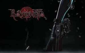 Bayonetta 遊戲標誌，帶有冒煙的左輪手槍和高跟鞋靴。 — 蓓優妮塔 壁紙