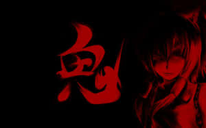 動漫女孩，帶有紅色燈光和發光漢字，背景為黑色。 — 黑色動畫gif 壁紙