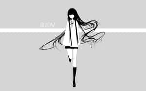 穿著校服、長髮的動漫女孩，灰色背景上有雪字。 — 金魚 壁紙