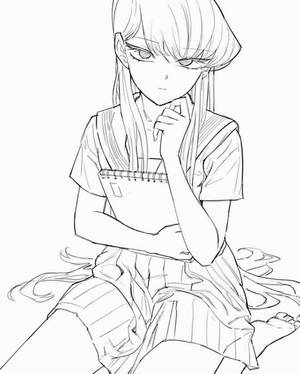 穿著校服的動漫女學生拿著筆記本思考 — 極簡動畫 壁紙
