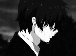 動漫角色哭泣，眼淚從眼睛落下（灰階）。 — 情緒 壁紙