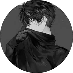 動漫角色頭髮凌亂，在灰階中調整深色外套。 — 可愛動漫 壁紙