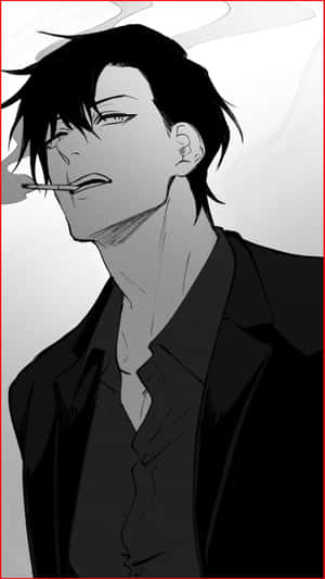 一個頭髮凌亂、表情得意的動漫男子，在灰階中抽煙。 — 渡我被身子 壁紙