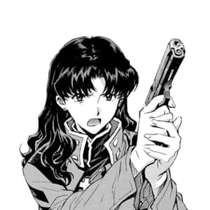 身穿制服的動畫女孩，以堅定的表情瞄準手槍。 — 紫色動漫美學 壁紙