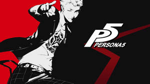 來自 Persona 5 的動漫角色以醒目的紅黑設計指向前方。 — 女神異聞錄5 壁紙