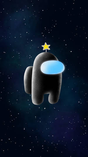 Among Us角色在滿天星斗的夜空中漂浮，帶有藍色面罩和黃色星星。 — 星星 壁紙