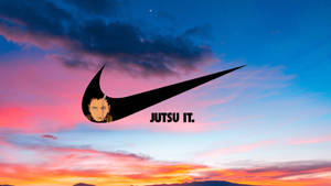 動漫角色在Nike勾勾標誌內，背景為色彩繽紛的日落天空 — 鹿丸 壁紙