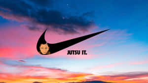 動漫角色在Nike標誌內，背景是色彩繽紛的日落天空，文字JUTSU IT — 鹿丸 壁紙