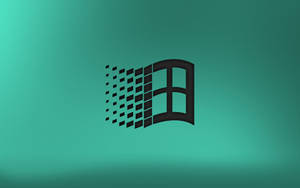 Windows標誌帶有像素化動態效果，位於青綠色漸變背景上 — Windows 95 動態圖 壁紙