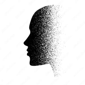 黑色人頭剪影逐漸消散成白色粒子。 — 孤獨 壁紙