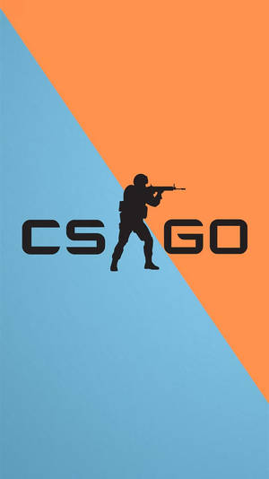 CS GO 標誌，士兵剪影在橙色和藍色背景上 — 蘋果標誌 iPhone 壁紙