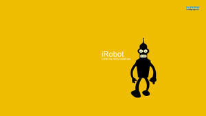 黑色卡通機器人，暴躁表情，黃色背景，文字 iRobot u Bite my shiny metal ass — 三島一八 壁紙