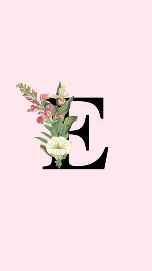 黑色字母E，在粉紅色背景上裝飾有粉紅色和白色的花朵。 — 字母e 壁紙