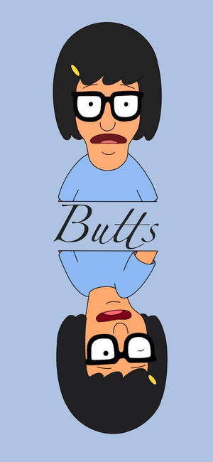 卡通角色中間垂直分割，帶有「Butts」字樣。 — 屠夫班尼 壁紙
