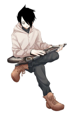 穿著連帽衫的動漫男孩彈奏未來風格的吉他 — Galaxy Tab A 壁紙