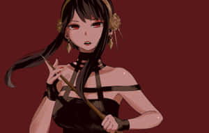 動漫女孩紅眼拿著弓，穿著深色衣服。 — 鬼滅之刃面具 壁紙