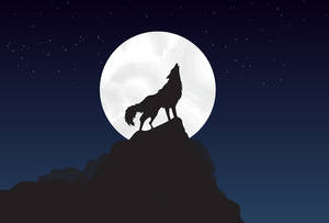 狼在星空下的山頂對滿月嚎叫 — 黑狼 壁紙