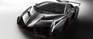 銀色藍寶堅尼 Veneno 在工作室燈光下帶有紅色飾邊和發光頭燈。 — 4K 藍寶堅尼 壁紙