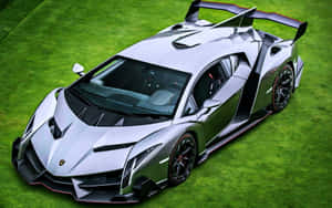 銀色藍寶堅尼 Veneno 跑車停放在綠色草地上。 — 賽車 壁紙