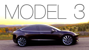 日落時分，黑色Tesla Model 3停泊在道路上，背景有秋天的丘陵。 — 特斯拉 壁紙
