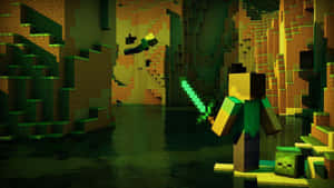 Minecraft玩家在叢林中持劍，有苦力怕 — 可愛 Minecraft 壁紙
