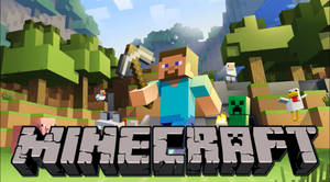 Minecraft玩家拿著鎬和動物在方塊森林場景。 — 我的世界 史蒂夫 壁紙