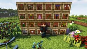 Minecraft玩家在草地上觀看植物樣本牆。 — 最佳我的世界 壁紙