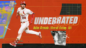 棒球運動員 Nolan Arenado 在帶有 'Underrated' 圖形疊加的動作中。 — 酷棒球 壁紙