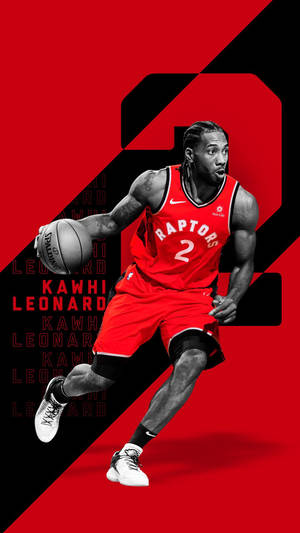 職業籃球運動員Kawhi Leonard身穿紅色暴龍球衣運球。 — 多倫多暴龍 壁紙