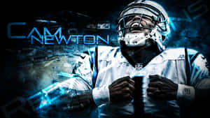 身穿白色球衣的足球運動員Cam Newton握拳怒吼。 — 卡羅來納黑豹隊 壁紙