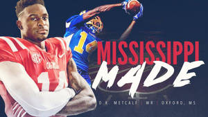 身穿紅色球衣的足球運動員，帶有「Mississippi Made」文字，隊友接球。 — Dk Metcalf 壁紙