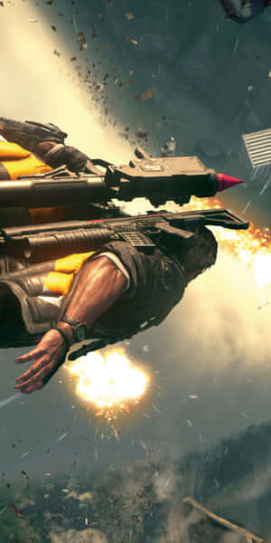 士兵在爆炸和碎片中發射火箭炮。 — 電玩遊戲 GIF 壁紙