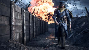 士兵走過泥濘的戰壕，身後發生爆炸。 — 魔獸世界 壁紙