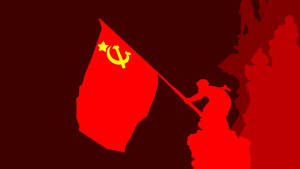士兵在紅色剪影中在山頂升起蘇聯國旗。 — 彩虹旗 壁紙