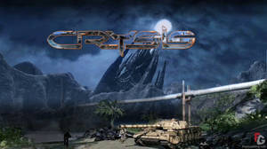 Crysis 遊戲場景中，月光下的山脈旁，士兵靠近坦克 — 末日之戰：獵殺悍將 壁紙