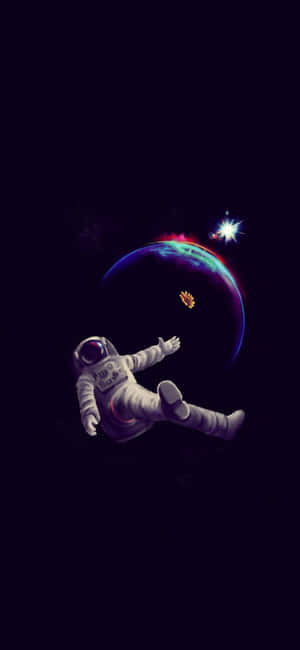 太空人漂浮在太空，靠近發光的行星和明亮的星星。 — Pixel 8 壁紙