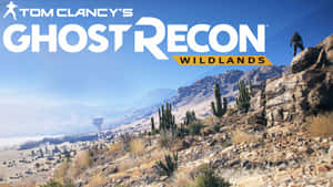 沙漠懸崖上的士兵俯瞰遊戲標題 Ghost Recon Wildlands — 電玩遊戲 GIF 壁紙
