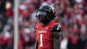 足球員身穿紅色Bearcats球衣號碼一，在比賽期間在球場上。 — 運動 壁紙