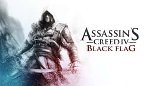Assassin's Creed IV Black Flag 遊戲封面， featuring 一名戴著兜帽的刺客和旋轉的粒子。 — 電玩遊戲 GIF 壁紙
