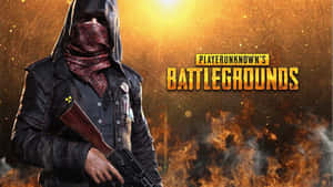 一名戴面具的士兵在火焰中持步槍，並帶有「PlayerUnknown's Battlegrounds」文字。 — 酷炫遊戲 壁紙