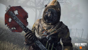 戴防毒面具的士兵在霧氣戰場上手持帶刺近戰武器。 — 決勝時刻：黑色行動4 壁紙