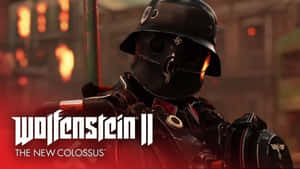 來自《Wolfenstein II》的納粹士兵戴著防毒面具，身處燃燒的城市廢墟中。 — 電玩遊戲 GIF 壁紙