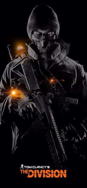 一名戴面具的士兵身穿深色戰術裝備，手持發光步槍。 — 電玩遊戲 GIF 壁紙