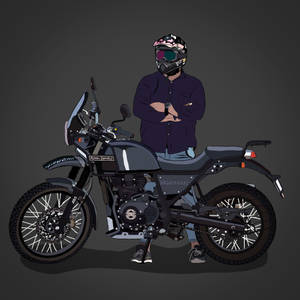 一名戴頭盔的摩托車手站在黑色 Royal Enfield 摩托車旁。 — 腳踏車 GIF 壁紙