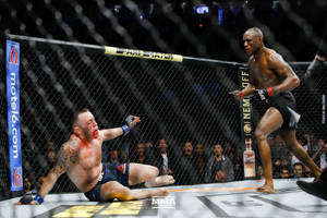 UFC拳手在激烈比賽中被擊倒在八角籠中 — 終極格鬥冠軍賽 壁紙