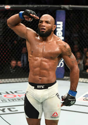 一名勝利的MMA拳手在UFC八角籠內舉起手。 — 終極格鬥冠軍賽 壁紙
