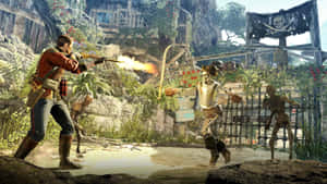 海盜獵人在叢林堡壘射擊骷髏海盜。 — 電玩遊戲 GIF 壁紙